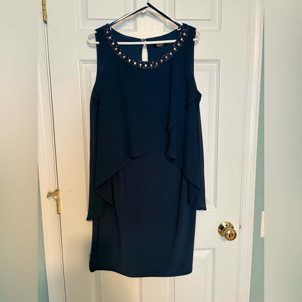 Slny Deep Teal Sleeveless Cocktail Dress With Embellished Neckline
